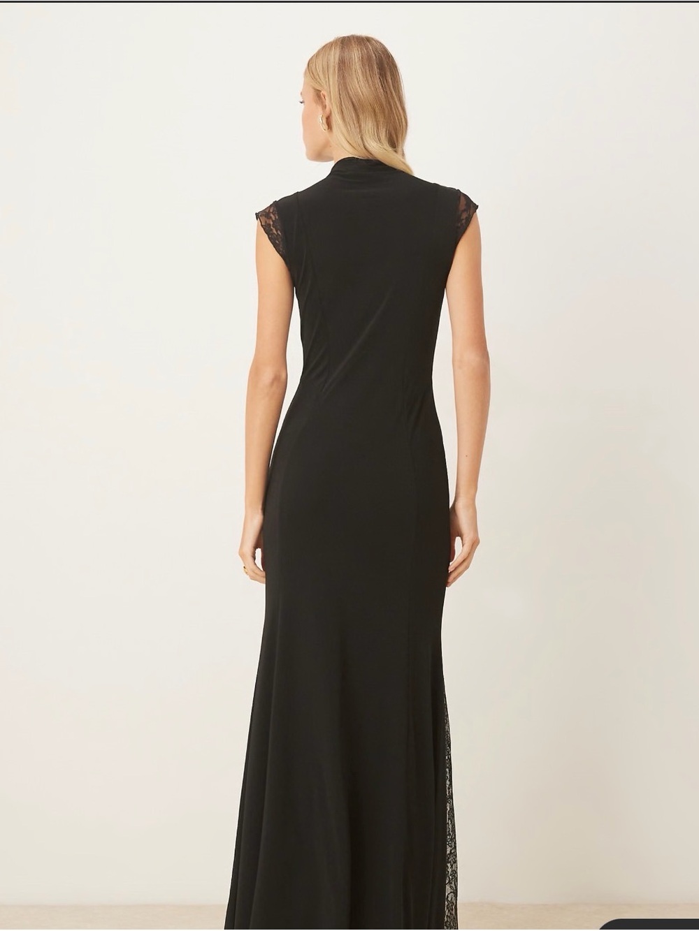 ASOS DESIGN NWT Elegant Black Lace-Trim Cap-Sleeve Evening Dress - Picture 2 of 3